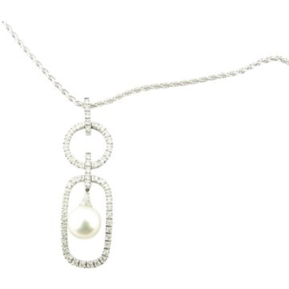 Vintage 18 Karat White Gold Pearl and Diamond Pendant Necklace #3152 - Picture 1 of 9